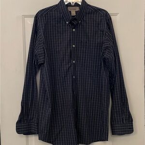 Duluth Trading WrinkleFighter Mens Size L Tall LS Blue Check Button Down Shirt